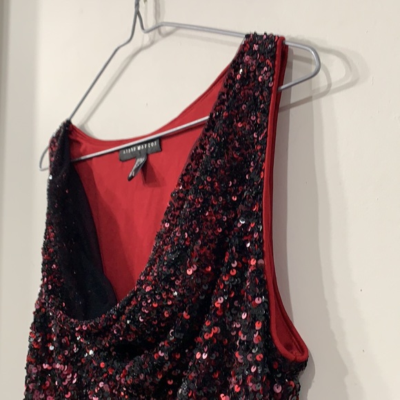 Aidan Mattox Sequined Red/ Black Blouse / Top Party New Years Eve Cocktail 4 - Picture 3 of 8